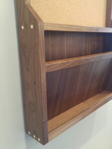 Bulletin board with letter slots in walnut